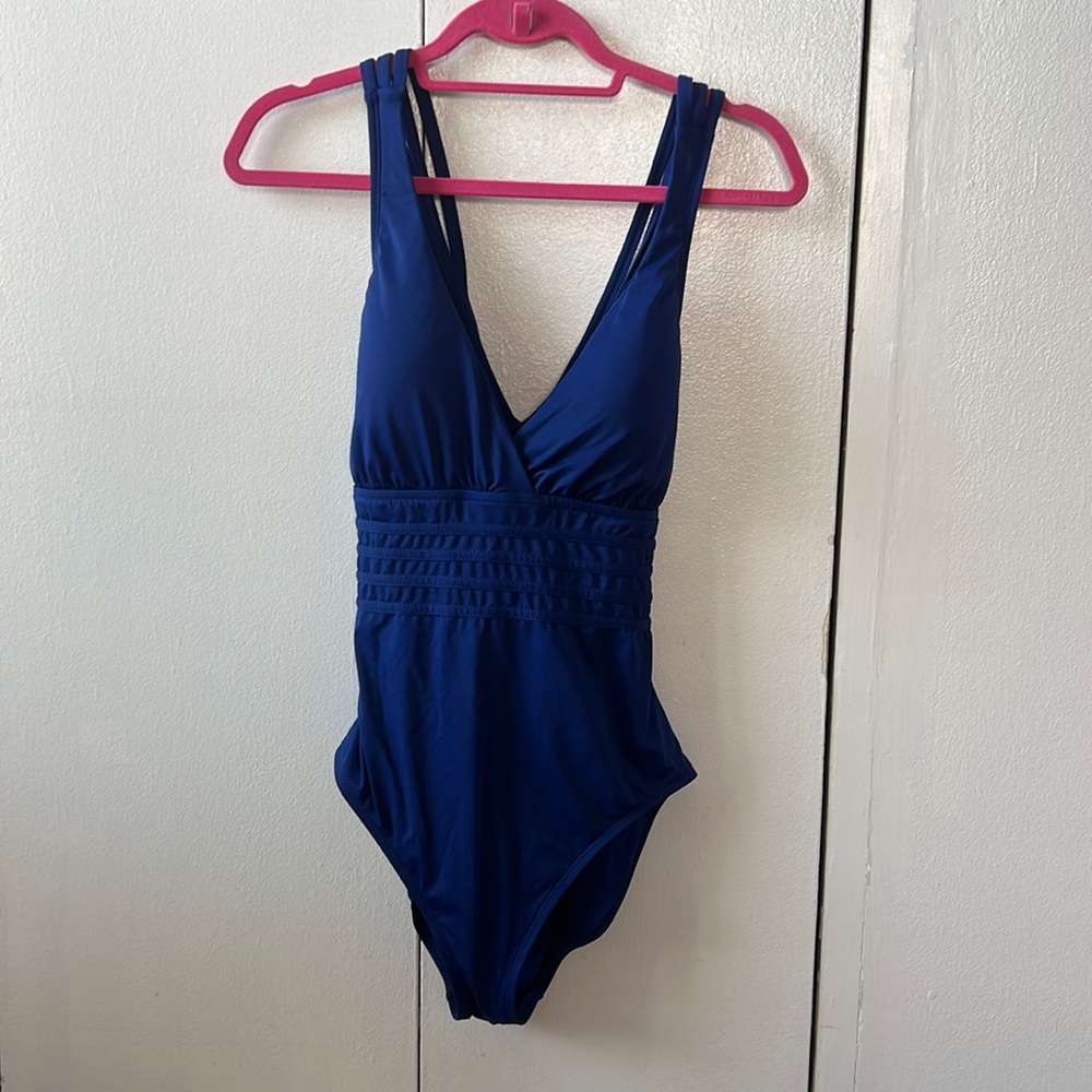 La Blanca Cross Back One Piece Swimsuit in Blue